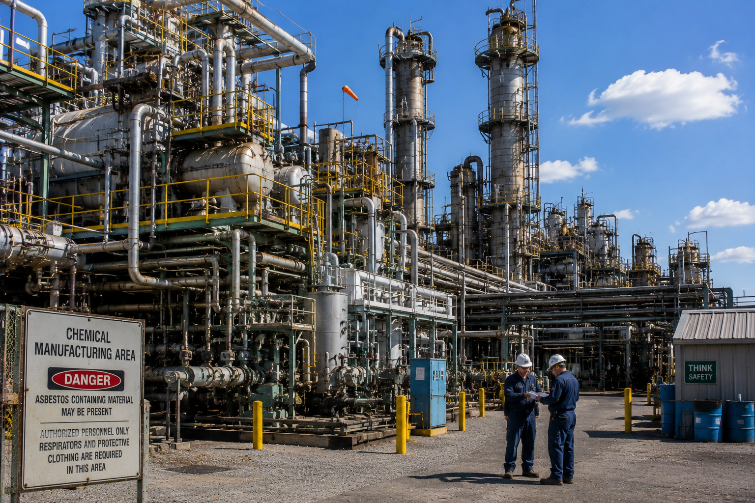 New Jersey chemical manufacturing facility with process piping and workers