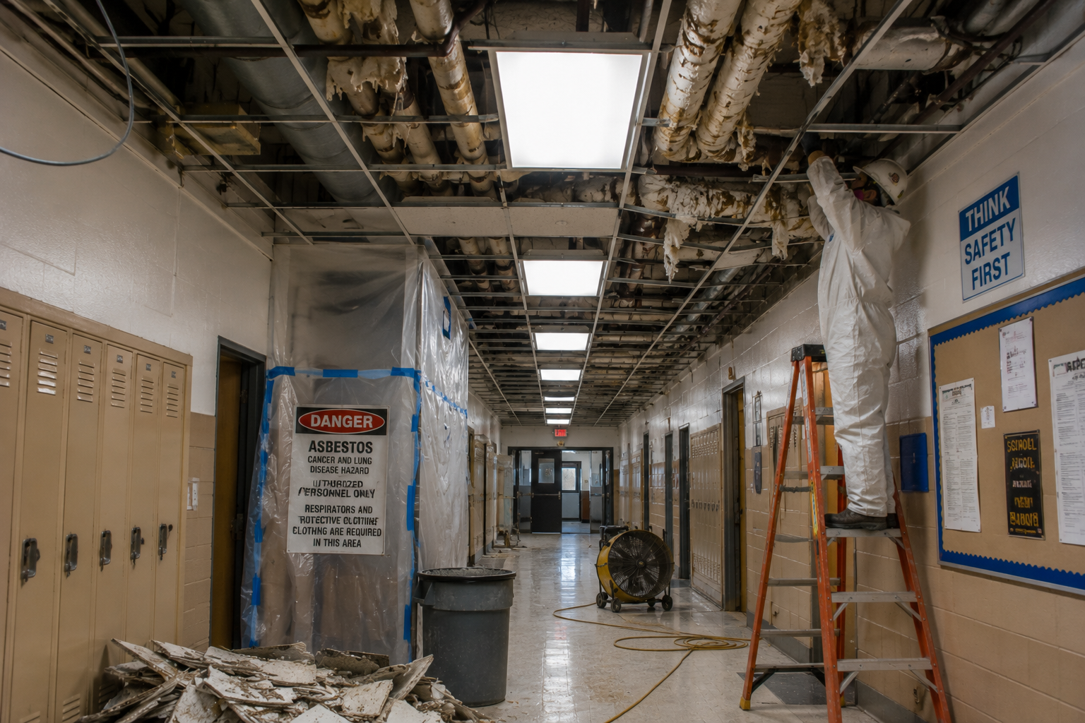 New Jersey school or commercial building renovation with exposed ceiling materials